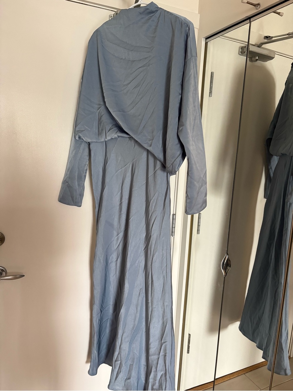 ASOS powder blue asymmetrical satin bias-cut maxi dress - Picture 3 of 4